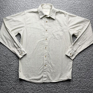 Wrangler Button Up Shirt Mens Medium Green Striped Long Sleeve Rancher Cowboy